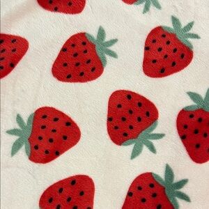Strawberry Print Plush fabric 1 1/2yards - Red & Green on pink